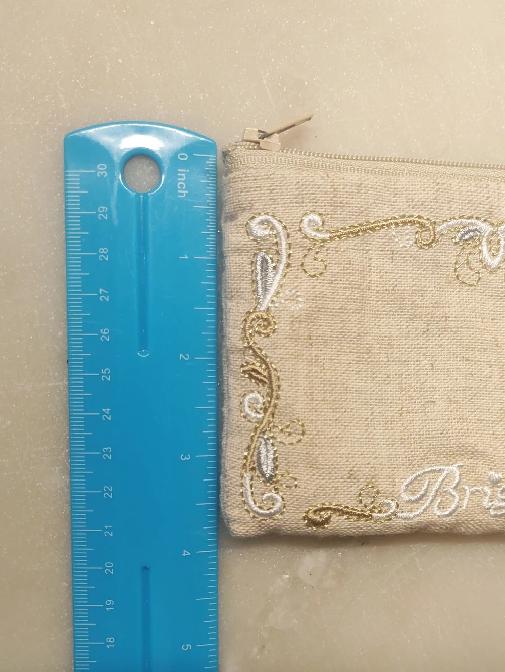 NEW! Brighton Small Zipper Pouch Travel Beige With Scrolls Embroidery